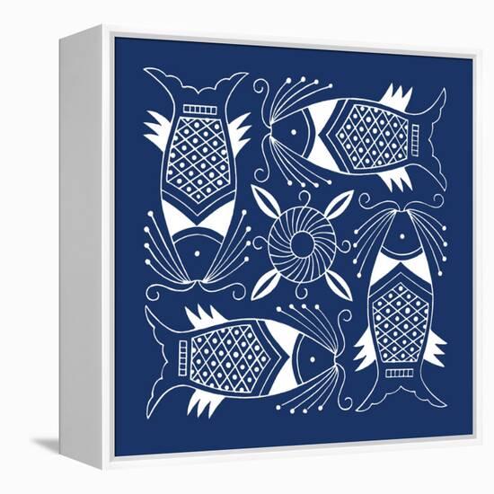 Chinese Indigo Fish IV-Vision Studio-Framed Stretched Canvas