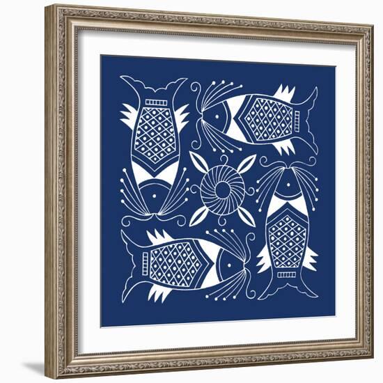 Chinese Indigo Fish IV-Vision Studio-Framed Art Print