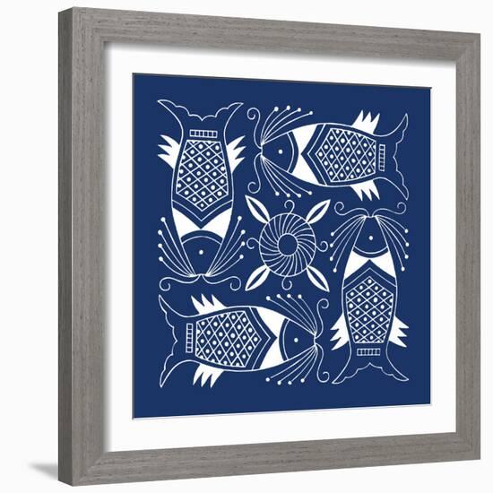 Chinese Indigo Fish IV-Vision Studio-Framed Art Print