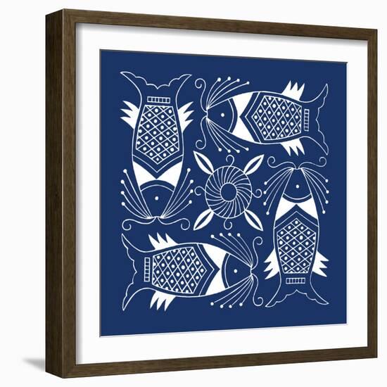 Chinese Indigo Fish IV-Vision Studio-Framed Art Print