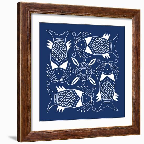 Chinese Indigo Fish IV-Vision Studio-Framed Art Print