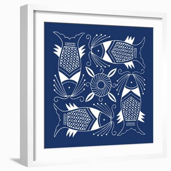 Chinese Indigo Fish IV-Vision Studio-Framed Art Print