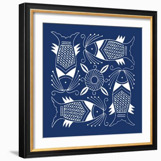 Chinese Indigo Fish IV-Vision Studio-Framed Art Print