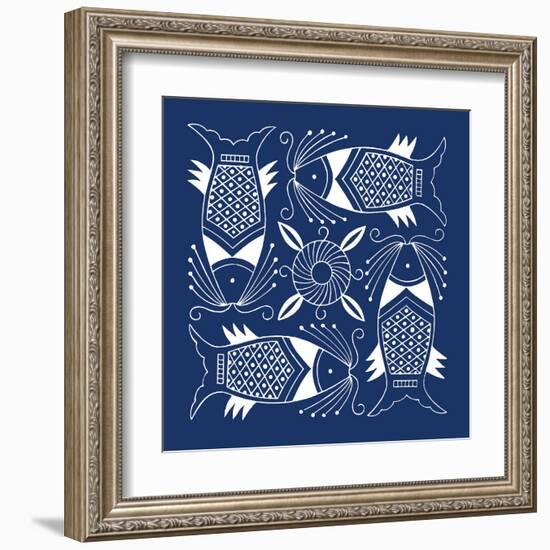 Chinese Indigo Fish IV-Vision Studio-Framed Art Print