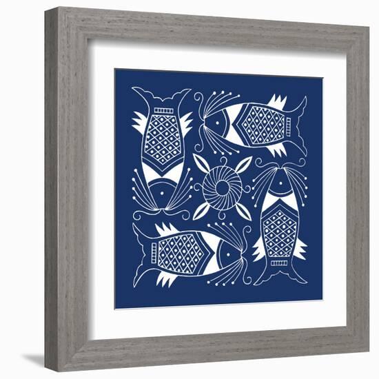 Chinese Indigo Fish IV-Vision Studio-Framed Art Print