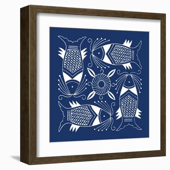 Chinese Indigo Fish IV-Vision Studio-Framed Art Print