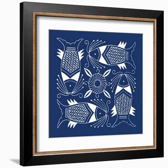 Chinese Indigo Fish IV-Vision Studio-Framed Art Print