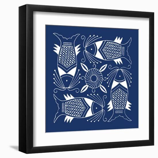 Chinese Indigo Fish IV-Vision Studio-Framed Art Print