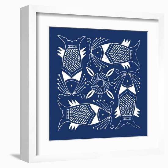 Chinese Indigo Fish IV-Vision Studio-Framed Art Print