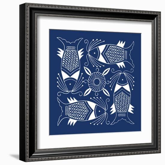 Chinese Indigo Fish IV-Vision Studio-Framed Art Print