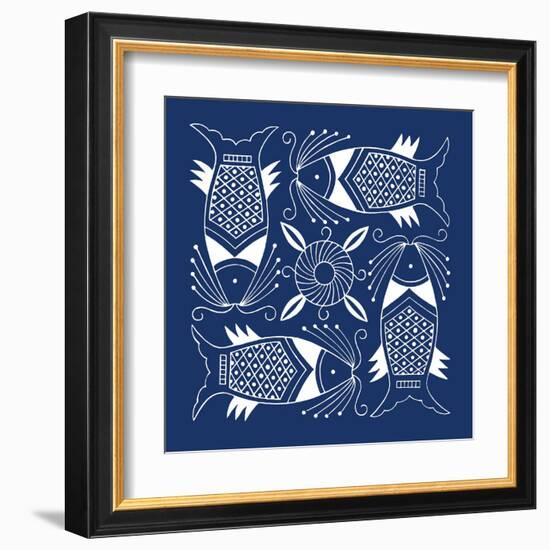 Chinese Indigo Fish IV-Vision Studio-Framed Art Print