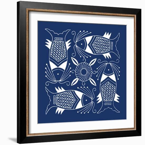 Chinese Indigo Fish IV-Vision Studio-Framed Premium Giclee Print