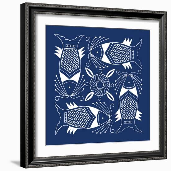 Chinese Indigo Fish IV-Vision Studio-Framed Premium Giclee Print