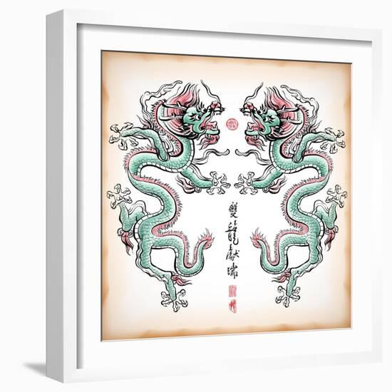 Chinese Ink Painting Of Dragon Translation: Blessing Of Double Dragons-yienkeat-Framed Premium Giclee Print