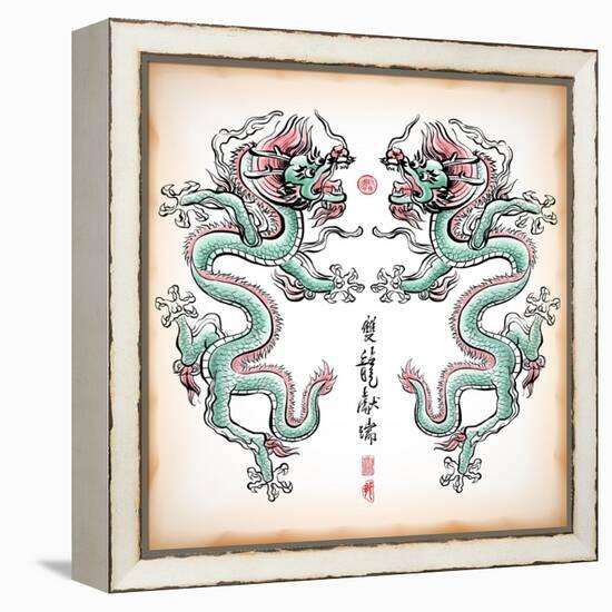 Chinese Ink Painting Of Dragon Translation: Blessing Of Double Dragons-yienkeat-Framed Stretched Canvas