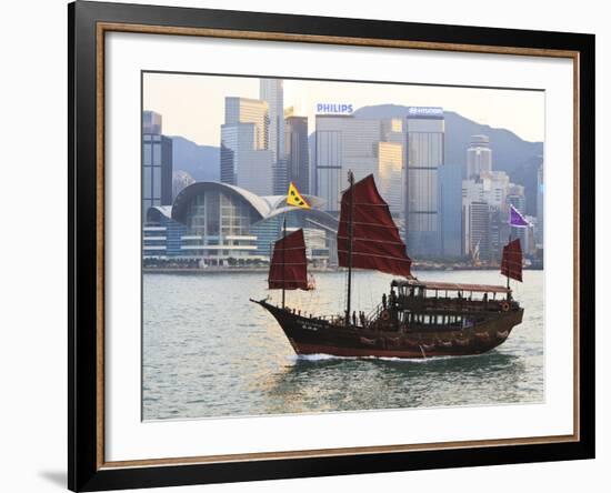 Chinese Junk Boat Sails on Victoria Harbour, Hong Kong, China, Asia-Amanda Hall-Framed Photographic Print