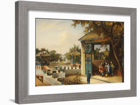 Chinese Ladies Playing Mahjong in the Pavilion of a House, Chinese School, Mid 19th Century-null-Framed Giclee Print