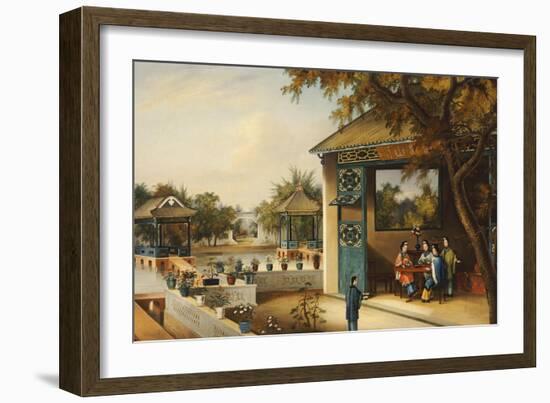 Chinese Ladies Playing Mahjong in the Pavilion of a House, Chinese School, Mid 19th Century-null-Framed Giclee Print