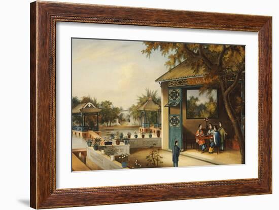 Chinese Ladies Playing Mahjong in the Pavilion of a House, Chinese School, Mid 19th Century-null-Framed Giclee Print