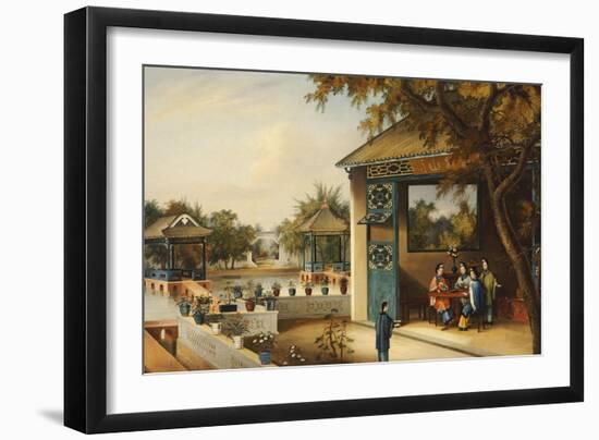 Chinese Ladies Playing Mahjong in the Pavilion of a House, Chinese School, Mid 19th Century-null-Framed Giclee Print