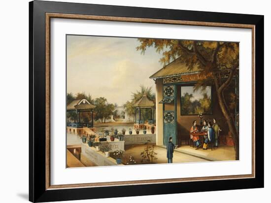 Chinese Ladies Playing Mahjong in the Pavilion of a House, Chinese School, Mid 19th Century-null-Framed Giclee Print
