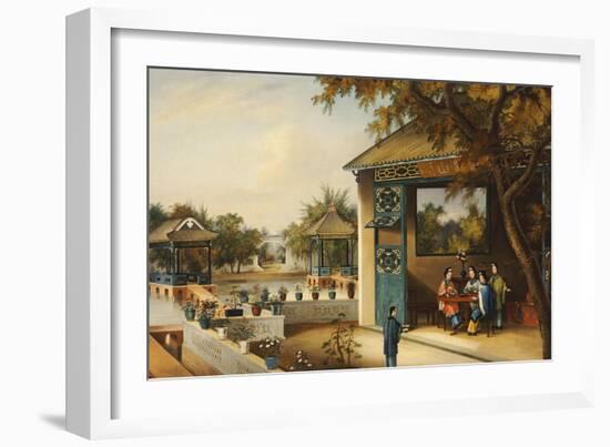 Chinese Ladies Playing Mahjong in the Pavilion of a House, Chinese School, Mid 19th Century-null-Framed Giclee Print