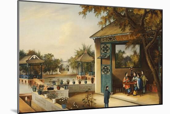 Chinese Ladies Playing Mahjong in the Pavilion of a House, Chinese School, Mid 19th Century-null-Mounted Giclee Print