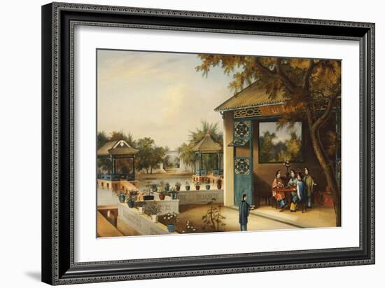 Chinese Ladies Playing Mahjong in the Pavilion of a House, Chinese School, Mid 19th Century-null-Framed Giclee Print