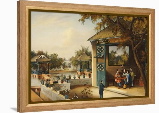 Chinese Ladies Playing Mahjong in the Pavilion of a House, Chinese School, Mid 19th Century-null-Framed Premier Image Canvas