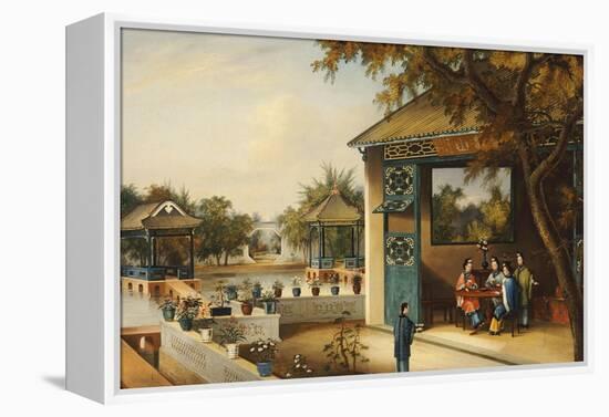 Chinese Ladies Playing Mahjong in the Pavilion of a House, Chinese School, Mid 19th Century-null-Framed Premier Image Canvas