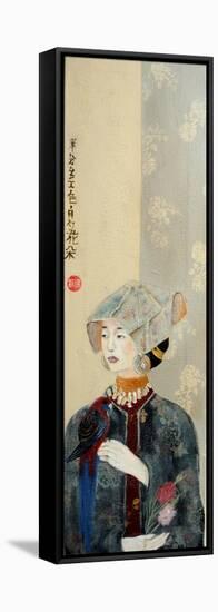 Chinese Lady with Bonnet and Rosella, 2015-Susan Adams-Framed Premier Image Canvas