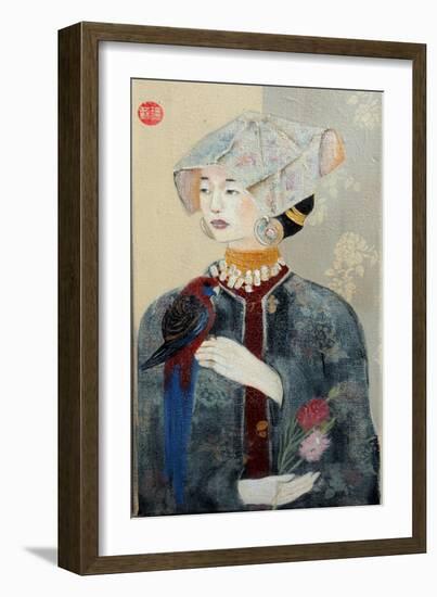 Chinese Lady with Bonnet and Rosella,2015-Susan Adams-Framed Giclee Print