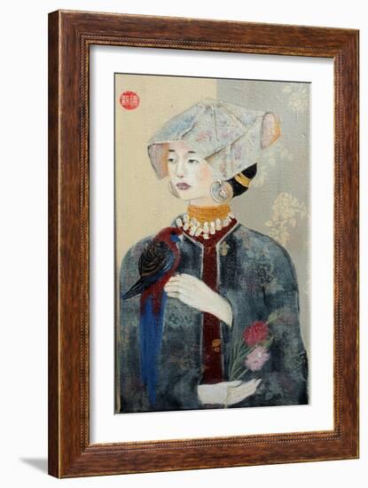 Chinese Lady with Bonnet and Rosella,2015-Susan Adams-Framed Giclee Print