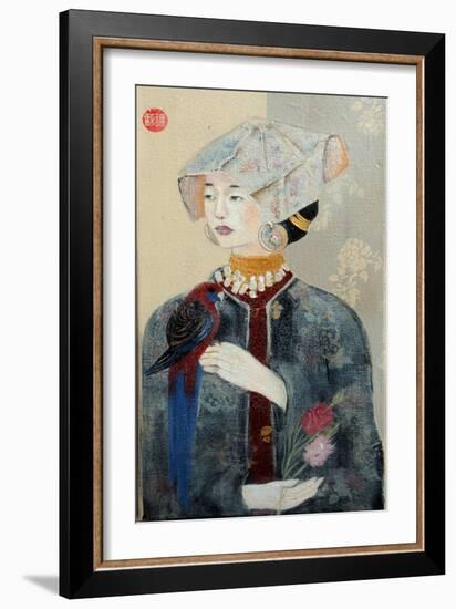 Chinese Lady with Bonnet and Rosella,2015-Susan Adams-Framed Giclee Print