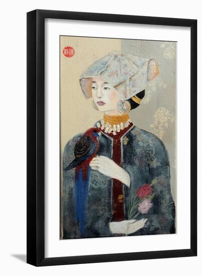 Chinese Lady with Bonnet and Rosella,2015-Susan Adams-Framed Giclee Print