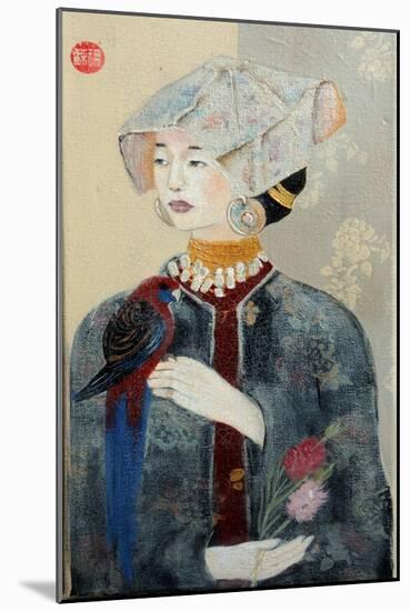 Chinese Lady with Bonnet and Rosella,2015-Susan Adams-Mounted Giclee Print