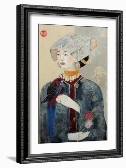 Chinese Lady with Bonnet and Rosella,2015-Susan Adams-Framed Giclee Print