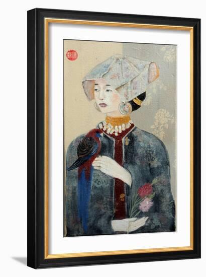 Chinese Lady with Bonnet and Rosella,2015-Susan Adams-Framed Giclee Print