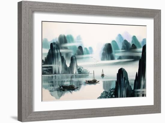 Chinese Landscape Watercolor Painting-baoyan-Framed Art Print