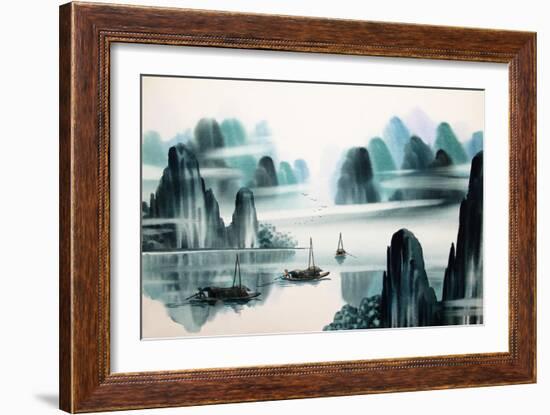 Chinese Landscape Watercolor Painting-baoyan-Framed Art Print