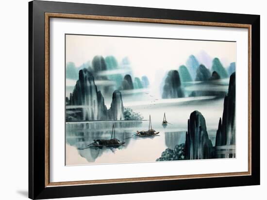 Chinese Landscape Watercolor Painting-baoyan-Framed Art Print