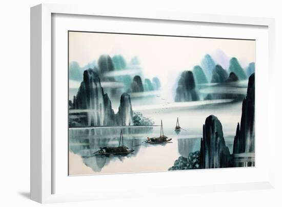 Chinese Landscape Watercolor Painting-baoyan-Framed Art Print