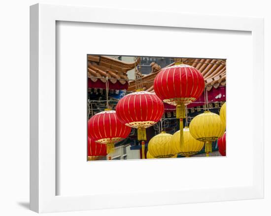 Chinese lanterns at Sik Sik Yuen Wong Tai Sin Temple, Kowloon, Hong Kong, China.-Michael DeFreitas-Framed Photographic Print