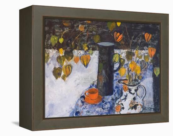 Chinese Lanterns in a Black Jug-Ann Oram-Framed Premier Image Canvas