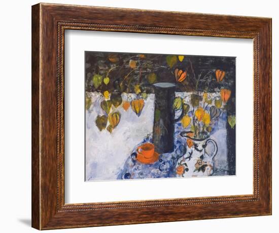 Chinese Lanterns in a Black Jug-Ann Oram-Framed Giclee Print