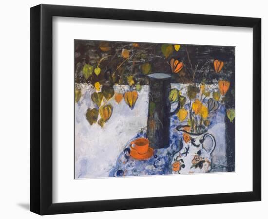 Chinese Lanterns in a Black Jug-Ann Oram-Framed Giclee Print