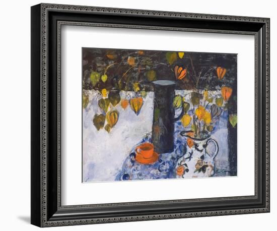 Chinese Lanterns in a Black Jug-Ann Oram-Framed Giclee Print