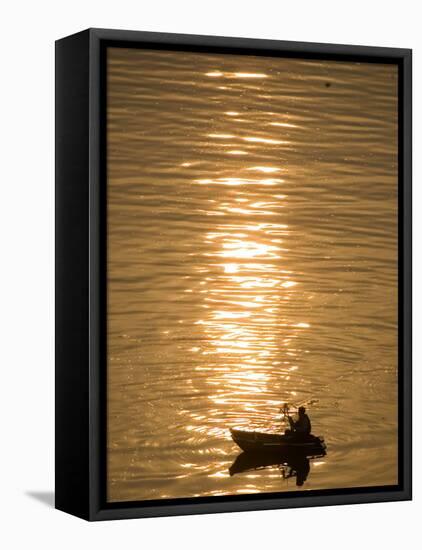 Chinese Man Fishing Along the Yangtze River, Just Upriver of the Three Gorges Dam in China-null-Framed Premier Image Canvas