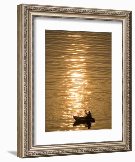 Chinese Man Fishing Along the Yangtze River, Just Upriver of the Three Gorges Dam in China-null-Framed Premium Photographic Print