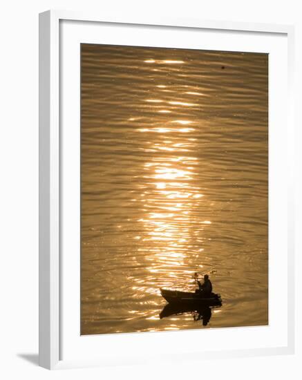 Chinese Man Fishing Along the Yangtze River, Just Upriver of the Three Gorges Dam in China-null-Framed Photographic Print